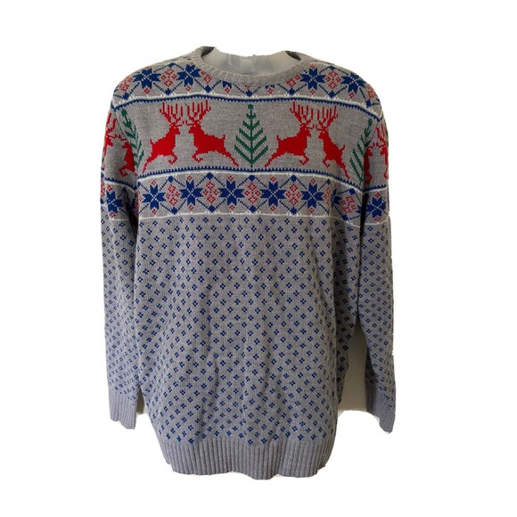 Influx Sweater Mens Size XL Gray Fair Isle Nordic Print Crew Neck Grandpacore - Picture 1 of 5